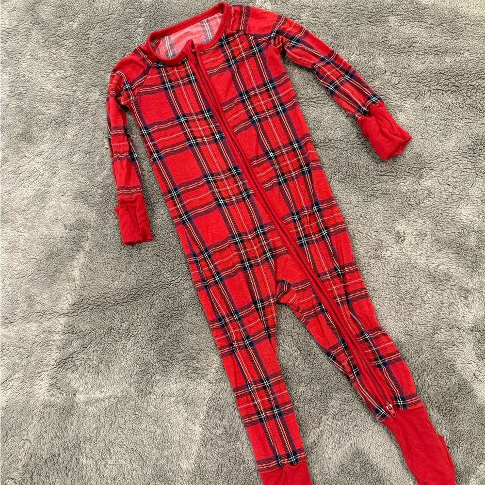 Little Sleepies Red Plaid Kids Footie